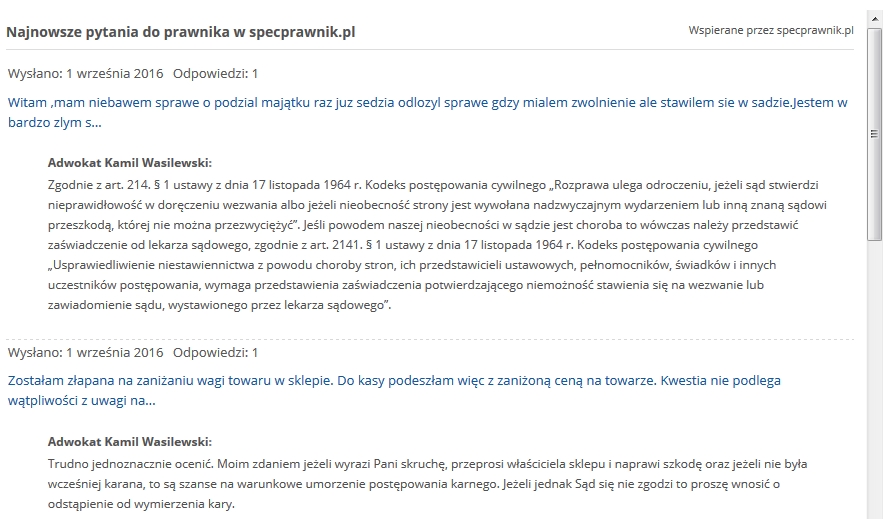 Odpowiedzi mecenasa na stronie