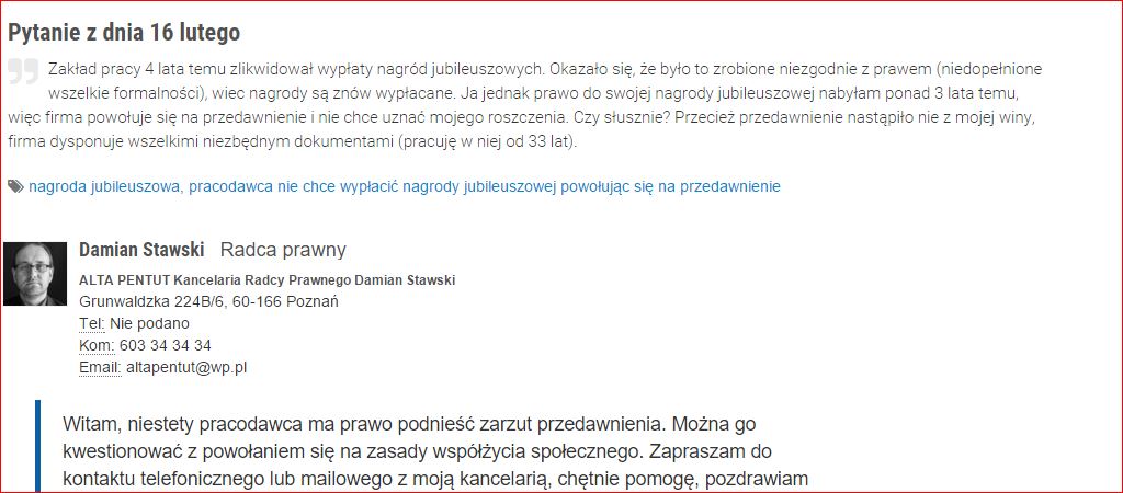 wzorowe przekazanie informacji w specprawnik.pl od prawnika